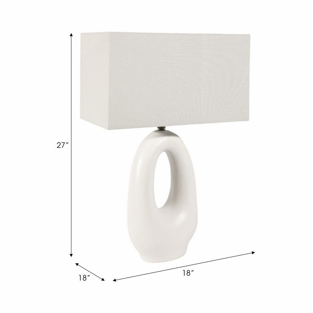 Table Lamp | Off White Linen Shade | Modern Art Cutout Ceramic Base | 27"
