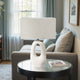 Table Lamp | Off White Linen Shade | Modern Art Cutout Ceramic Base | 27"