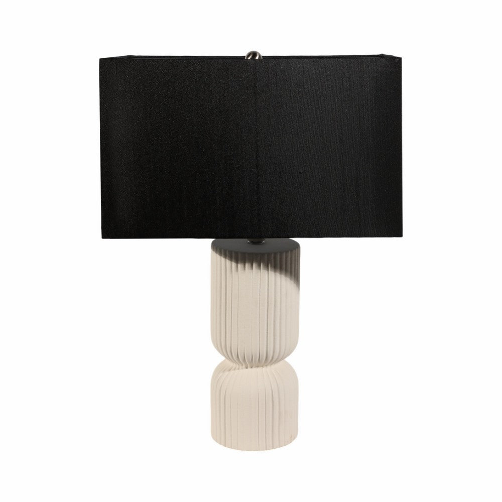 Accent Table Lamp | 22" | Black Fabric Shade | White Fluted Ceramic
