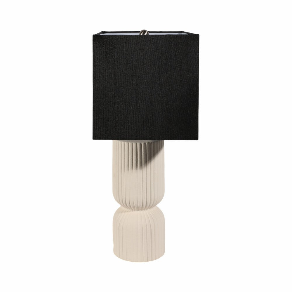 Accent Table Lamp | 22" | Black Fabric Shade | White Fluted Ceramic
