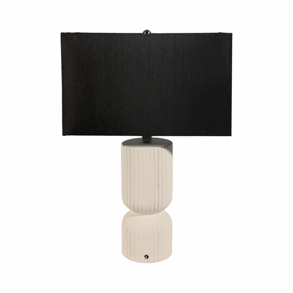 Accent Table Lamp | 22" | Black Fabric Shade | White Fluted Ceramic