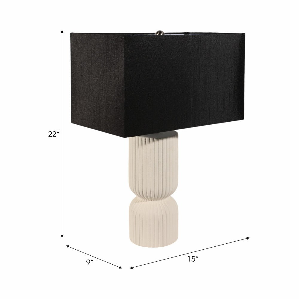 Accent Table Lamp | 22" | Black Fabric Shade | White Fluted Ceramic