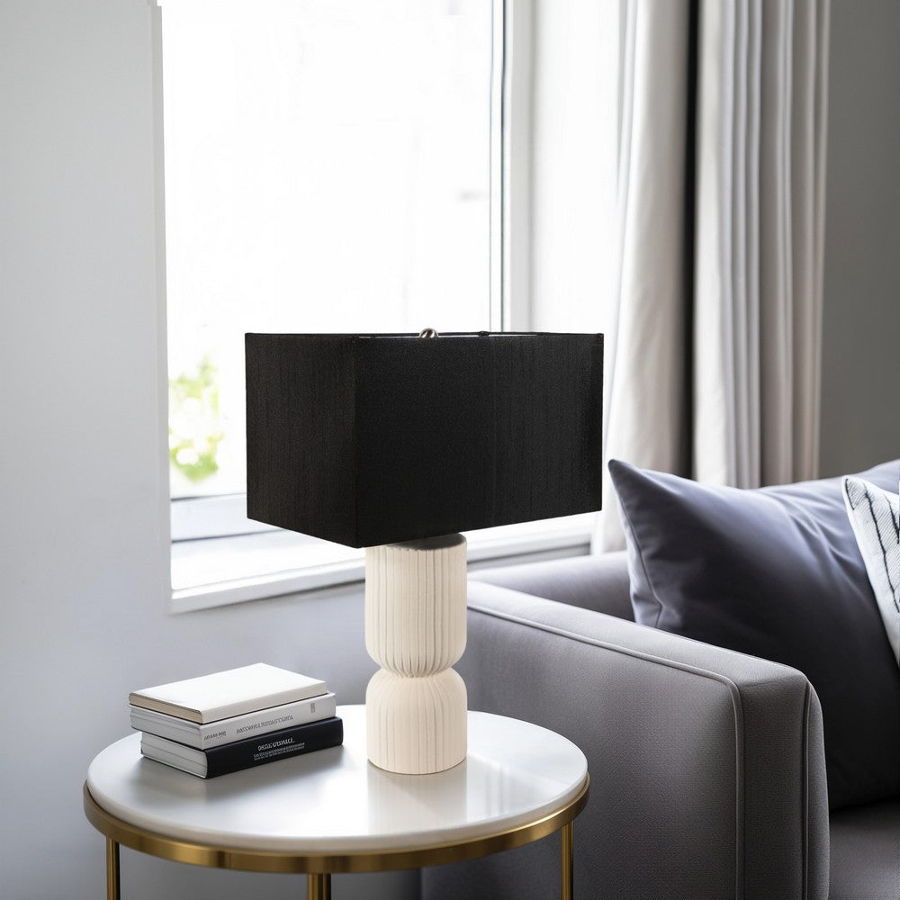 Accent Table Lamp | 22" | Black Fabric Shade | White Fluted Ceramic