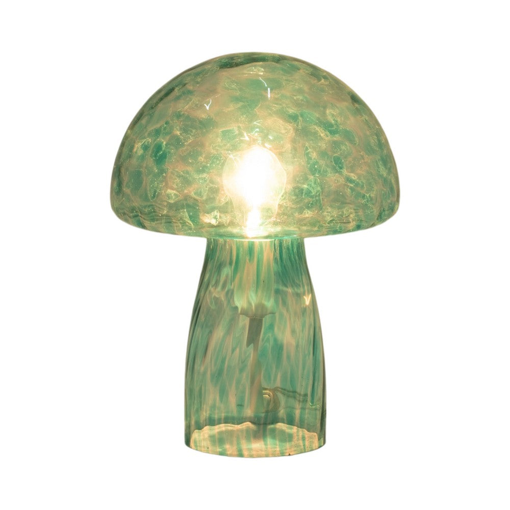 Spotted Mushroom Accent Table Lamp | 11" Seafoam Aqua Green Glass