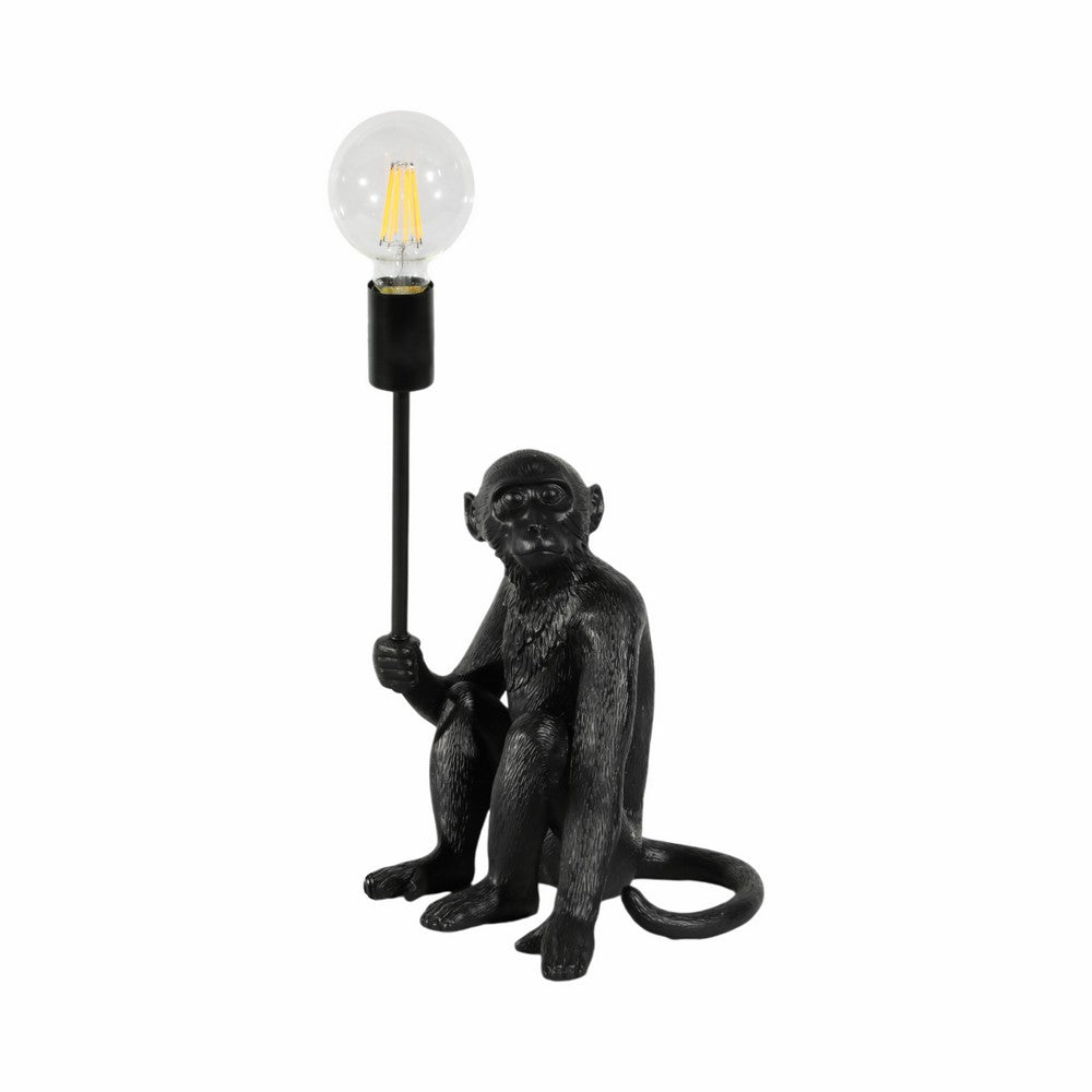Decorative Monkey Table Lamp with Lightbulb | 20" | Black Texture Resin