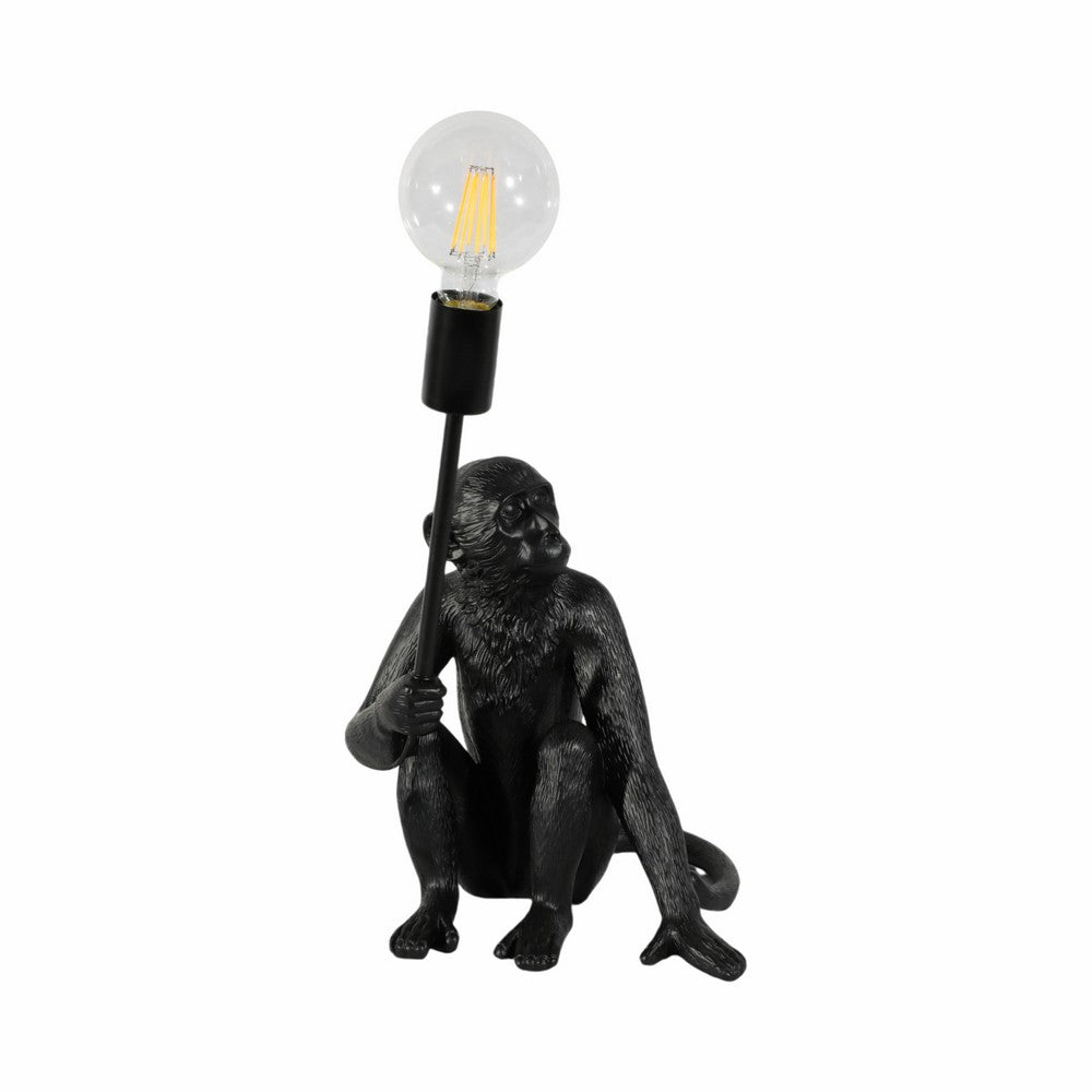 Decorative Monkey Table Lamp with Lightbulb | 20" | Black Texture Resin