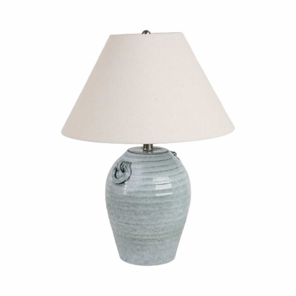 Liani Accent Table Lamp with Jug Handles | Tapered Shade | Blue Ceramic 25"