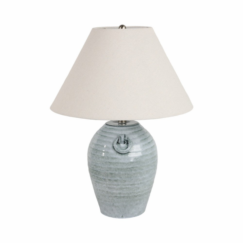 Liani Accent Table Lamp with Jug Handles | Tapered Shade | Blue Ceramic 25"
