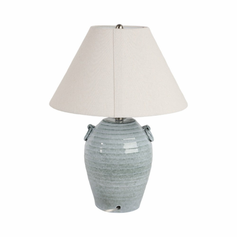 Liani Accent Table Lamp with Jug Handles | Tapered Shade | Blue Ceramic 25"