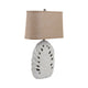 Table Lamp w Nightlight | Brown Burlap Shade | Pierced Leaf Ceramic Base