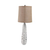 Table Lamp w Nightlight | Brown Burlap Shade | Pierced Leaf Ceramic Base