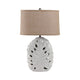 Table Lamp w Nightlight | Brown Burlap Shade | Pierced Leaf Ceramic Base
