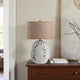 Table Lamp w Nightlight | Brown Burlap Shade | Pierced Leaf Ceramic Base