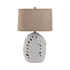 Table Lamp w Nightlight | Brown Burlap Shade | Pierced Leaf Ceramic Base