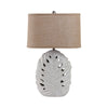 Table Lamp w Nightlight | Brown Burlap Shade | Pierced Leaf Ceramic Base