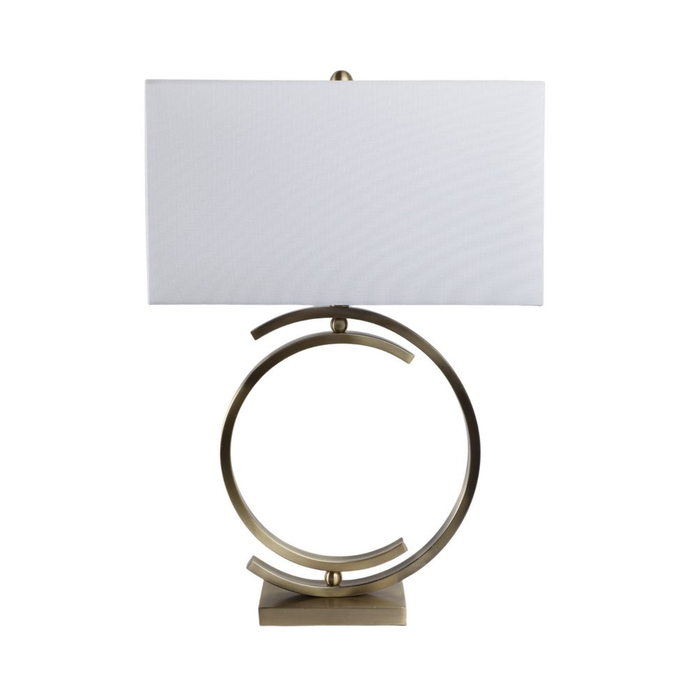Accent Table Lamp | 30" | White Rectangular Shade | Bronze Circles Base