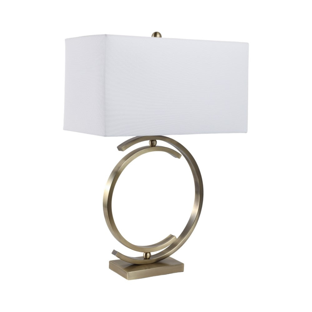 Accent Table Lamp | 30" | White Rectangular Shade | Bronze Circles Base