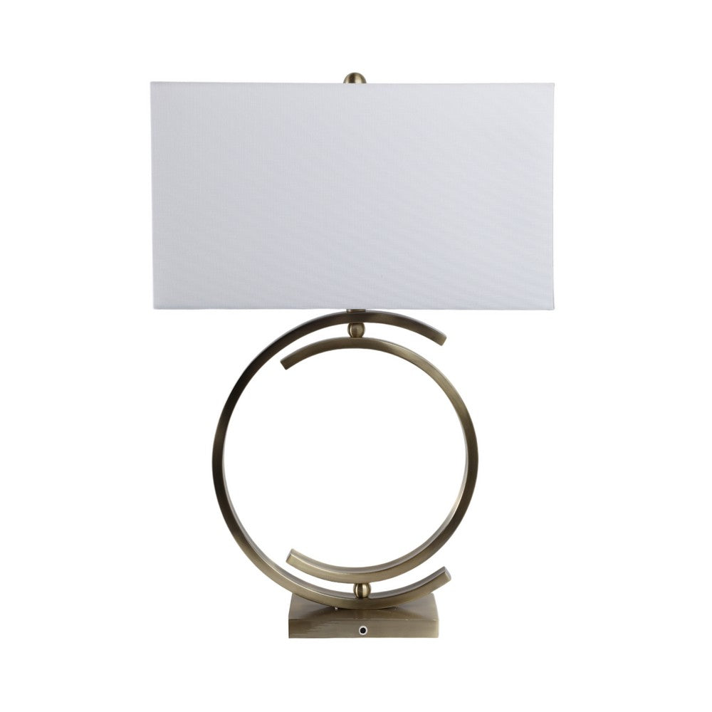 Accent Table Lamp | 30" | White Rectangular Shade | Bronze Circles Base