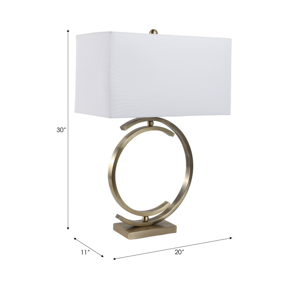 Accent Table Lamp | 30" | White Rectangular Shade | Bronze Circles Base