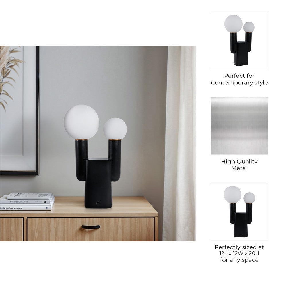 Accent Totem Lamp | Frosted Glass | Black Metal Nordic Cactus 20"