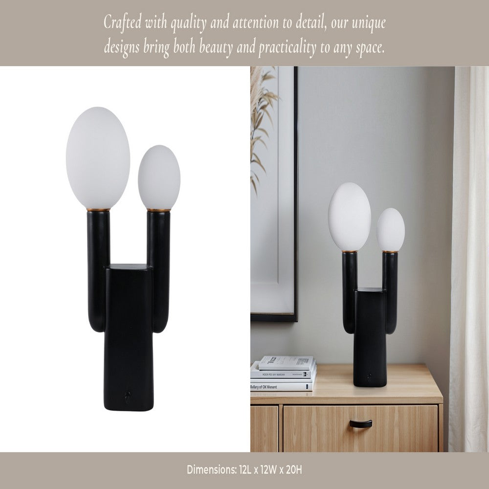 Accent Totem Lamp | Frosted Glass | Black Metal Nordic Cactus 20"