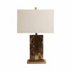 Table Lamp | Off White Linen Shade | Brown Marble| Brass Accent | 26"