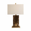 Table Lamp | Off White Linen Shade | Brown Marble| Brass Accent | 26"