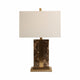 Table Lamp | Off White Linen Shade | Brown Marble| Brass Accent | 26"