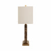 Table Lamp | Off White Linen Shade | Brown Marble| Brass Accent | 26"