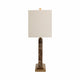 Table Lamp | Off White Linen Shade | Brown Marble| Brass Accent | 26"