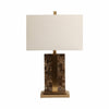 Table Lamp | Off White Linen Shade | Brown Marble| Brass Accent | 26"