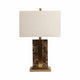 Table Lamp | Off White Linen Shade | Brown Marble| Brass Accent | 26"
