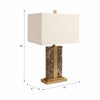 Table Lamp | Off White Linen Shade | Brown Marble| Brass Accent | 26"