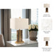 Table Lamp | Off White Linen Shade | Brown Marble| Brass Accent | 26"