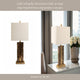 Table Lamp | Off White Linen Shade | Brown Marble| Brass Accent | 26"