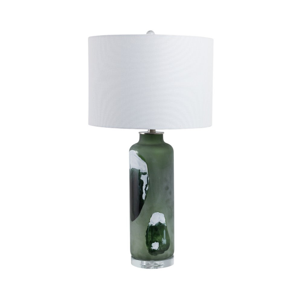 Cylinder Table Lamp | Green Glass with Abstract Artisan Markings | 16"