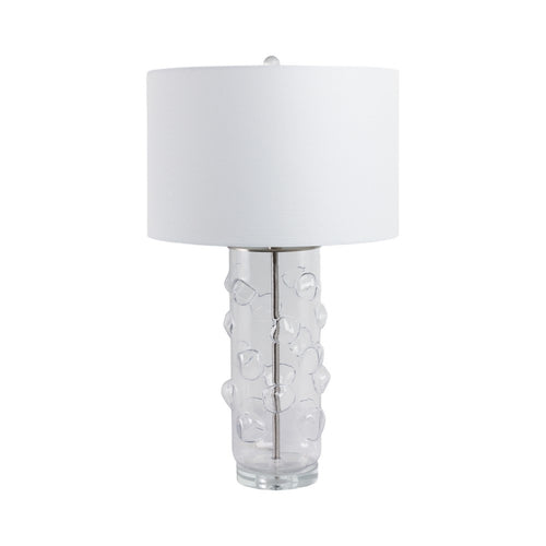Accent Table Lamp | 29" White Drum Shade | Clear Bubble Glass