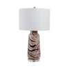 Table Lamp | Bottle Shape Glass Body with Brown Swirls | Drum Shade 29"