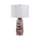 Table Lamp | Bottle Shape Glass Body with Brown Swirls | Drum Shade 29"