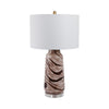 Table Lamp | Bottle Shape Glass Body with Brown Swirls | Drum Shade 29"