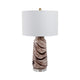 Table Lamp | Bottle Shape Glass Body with Brown Swirls | Drum Shade 29"