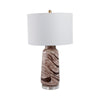 Table Lamp | Bottle Shape Glass Body with Brown Swirls | Drum Shade 29"