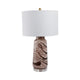 Table Lamp | Bottle Shape Glass Body with Brown Swirls | Drum Shade 29"