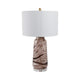 Table Lamp | Bottle Shape Glass Body with Brown Swirls | Drum Shade 29"