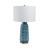 Table Lamp | 29" Blue Retro Checkered Glass Base | White Drum Shade