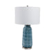 Table Lamp | 29" Blue Retro Checkered Glass Base | White Drum Shade