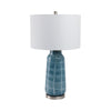 Table Lamp | 29" Blue Retro Checkered Glass Base | White Drum Shade