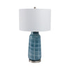 Table Lamp | 29" Blue Retro Checkered Glass Base | White Drum Shade