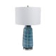 Table Lamp | 29" Blue Retro Checkered Glass Base | White Drum Shade