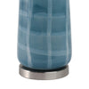 Table Lamp | 29" Blue Retro Checkered Glass Base | White Drum Shade